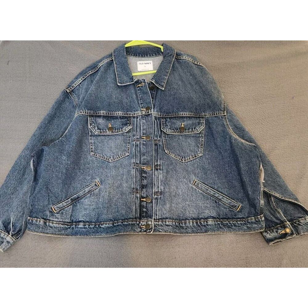 Old‎ Navy Womens TRUCKER JEAN JACKET 4X Boho Western Blue Pockets Button NEWl